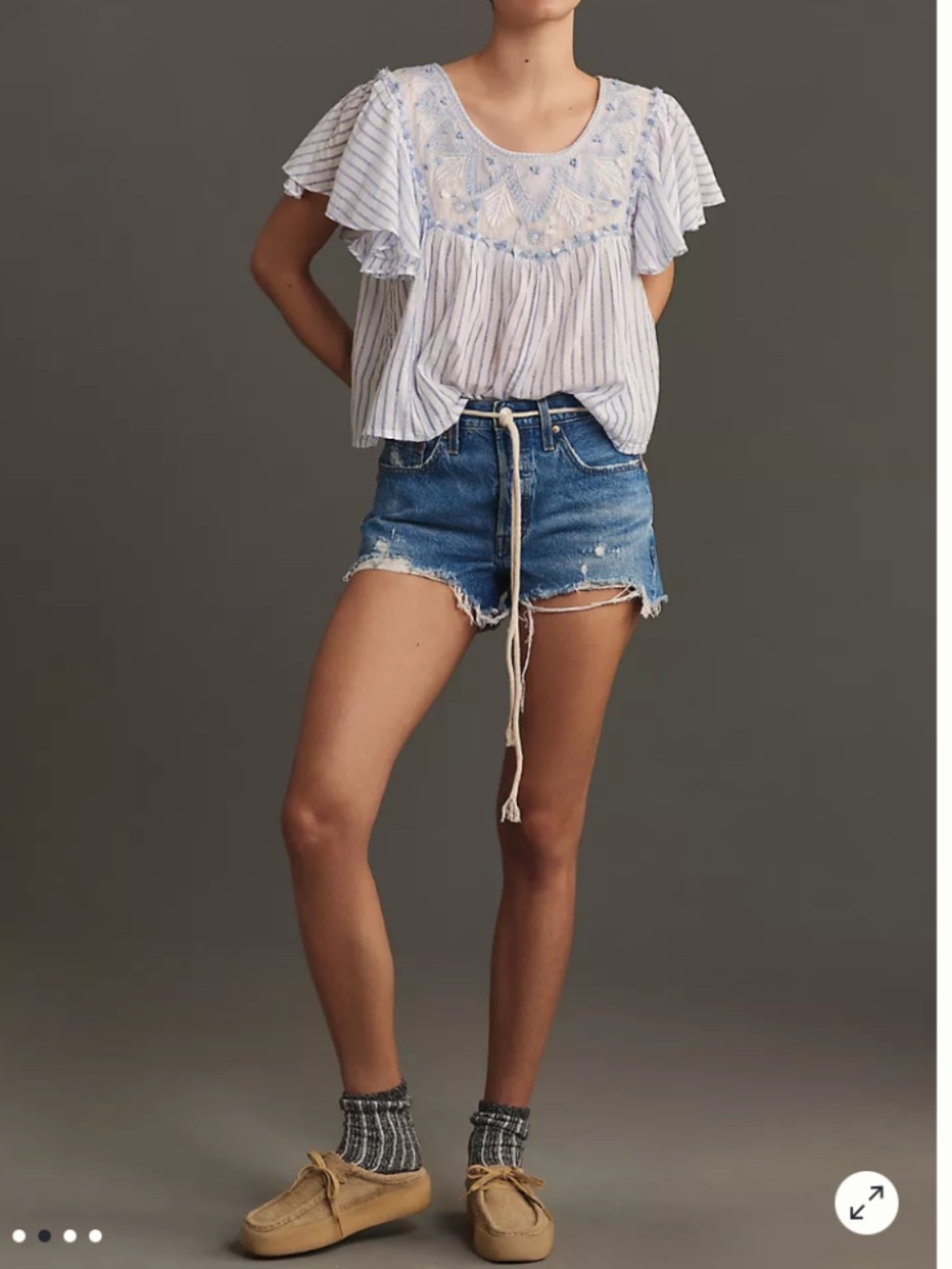 By Anthropologie Embroidered Flutter-Sleeve Top SZ XS